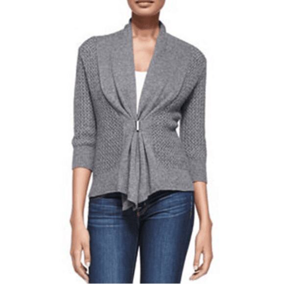 Neiman Marcus Cashmere Collection Cardigan Buckle Front Sweater - Picture 1 of 14